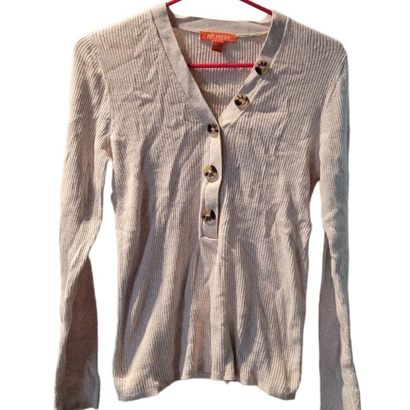 XL Joe Fresh Long Sleeve Henley Sweater with Tortoise Shell Buttons - Picture 2 of 8